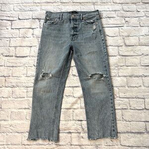 GAP High Rise Cheeky Straight Jeans Raw Cut Off Hem Blue Denim Size 10/30 R